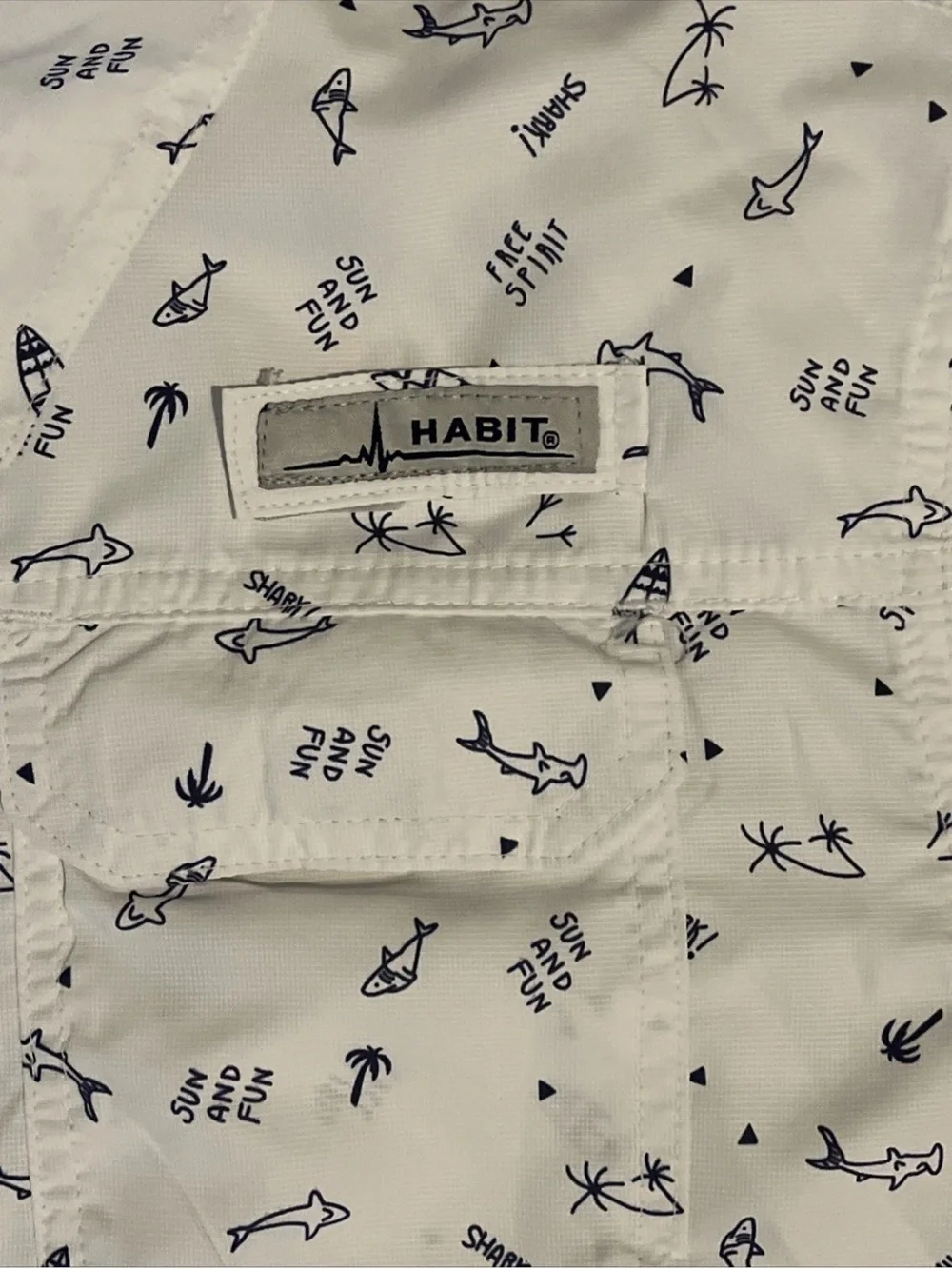 Habit Vented Fishing Shirt Youth XL White / Blue Beach All Over Print Solar 40